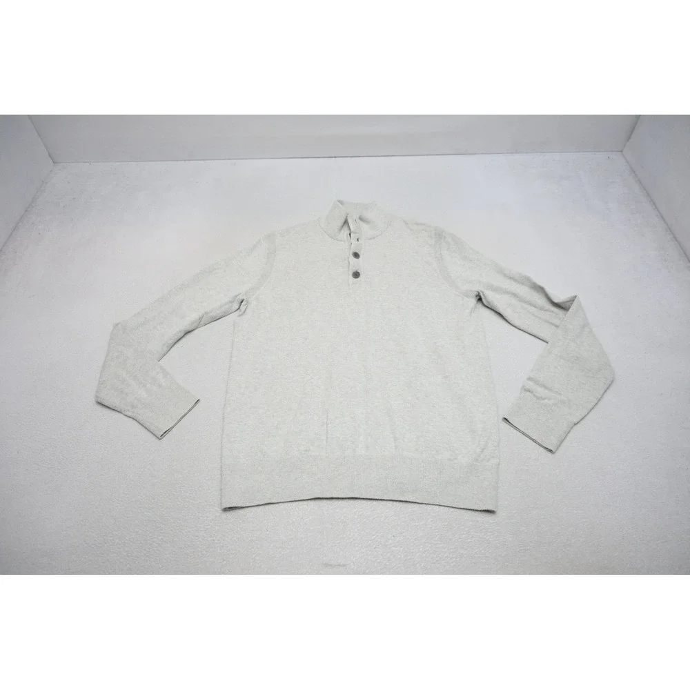 Banana Republic Sweater Men Large Gray Cotton Cashmere Mock Neck Button EUC